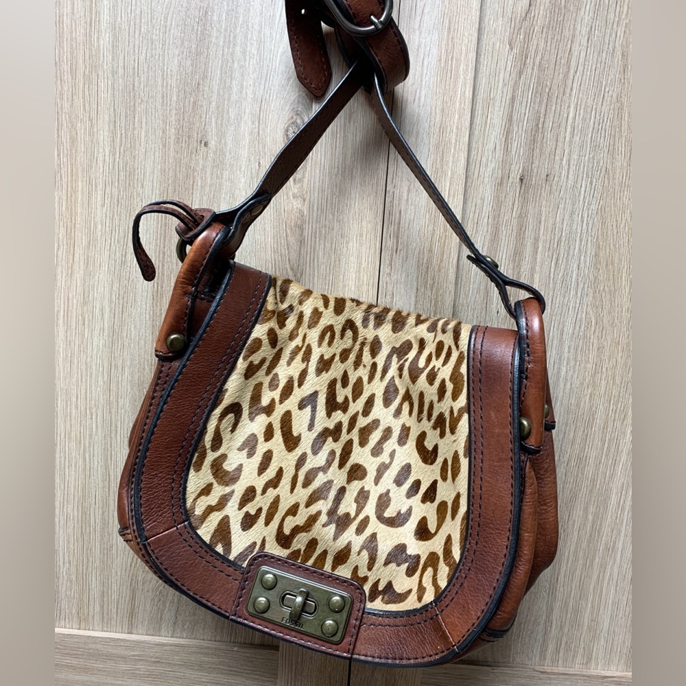 Fossil Animal Print Leather Crossbody Purse